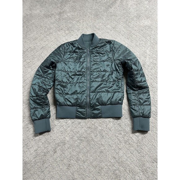 Lululemon Non-Stop Bomber Jacket Womens 4‎ Teal Shadow Green Reversible Full Zip - Picture 1 of 10